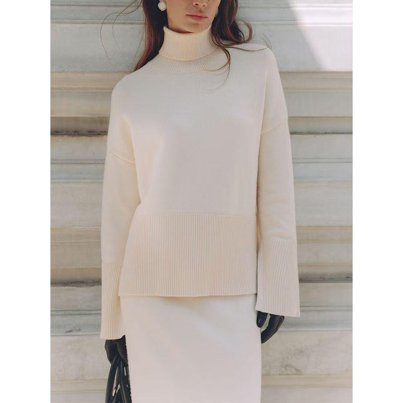 Fashion New Arrival Fashion High Collar Knitted Loose Sweater Skirt Suit Sweater and Skirt Set