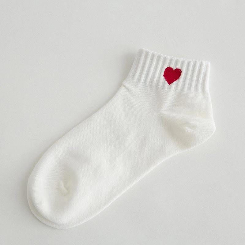 

Women s Short Tube Solid Color Heart Socks - Spring/Summer Thin Low-Cut Japanese Academy Style