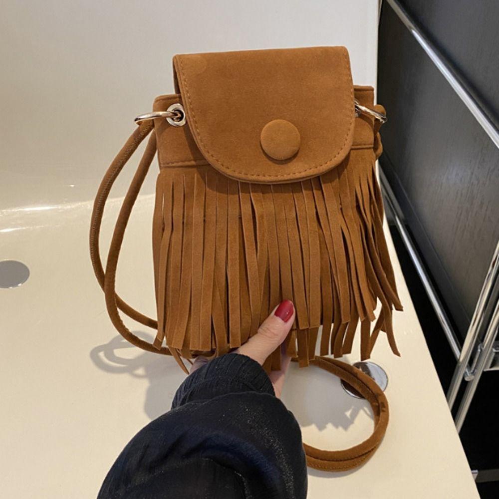 Nylon Bohemian Fringed Crossbody Bag Square Bag Tassel Shoulder Bag Bohemian Shoulder Bag  Daily