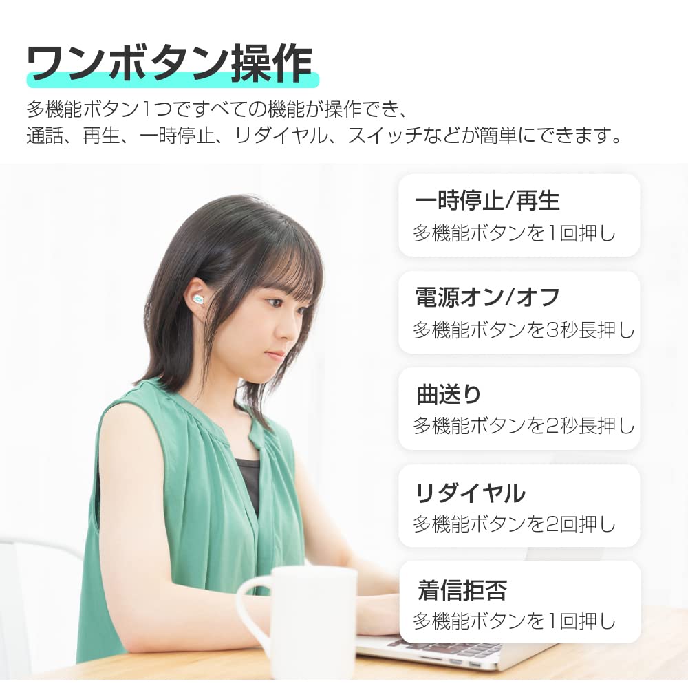 SLuB Wireless Single Ear Bluetooth Audio Quality Earbuds, Headset, 5.3, Hands-Free Calling, Ultra-Small, Built-in Microphone, High-Resolution (White)