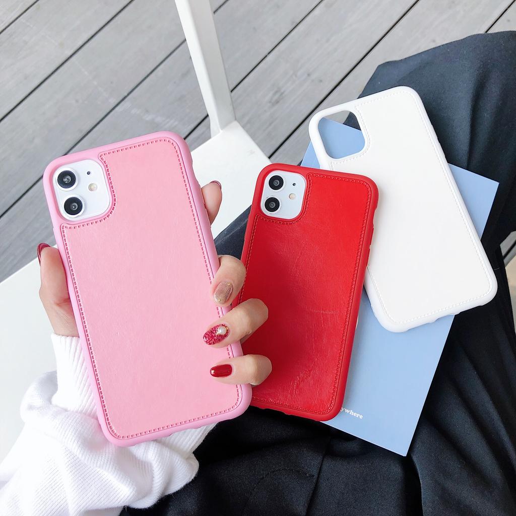 Smooth Faux Leather Stitched Edge Phone Case Shockproof Protective Cover for iPhone