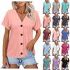 T-shirt décontracté pour femme, mode, manches courtes, col en V, uni, à boutons