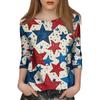 Damenmode Lässig Siebenärmel Unabhängigkeitstag Bedruckt Rundhals T-Shirt Top