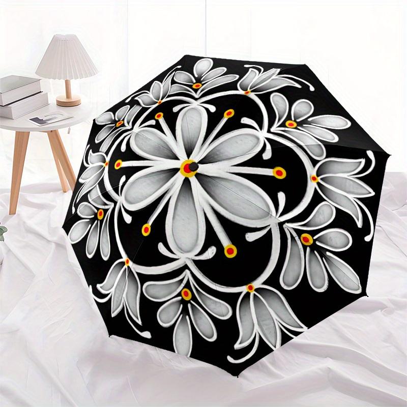 1pc Floral Mandala Design Automatic Open/Close Umbrella, Umbrella with cartoon Design, Portable Compact Umbrella for Men & Women, Good Holid