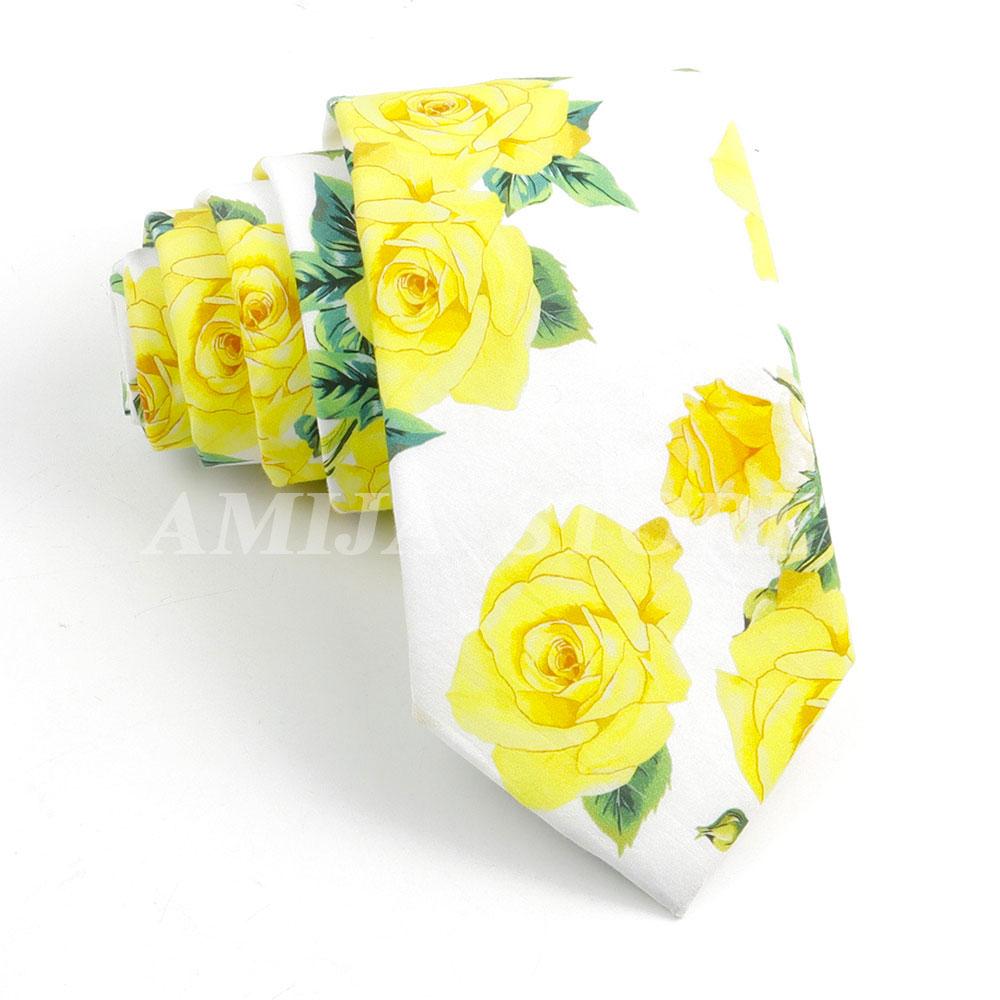 New Cotton Floral Tie For Men Women Soft Gentle Elegant Flower Necktie White Blue Yellow Narrow Skinny Wedding Party Accessories
