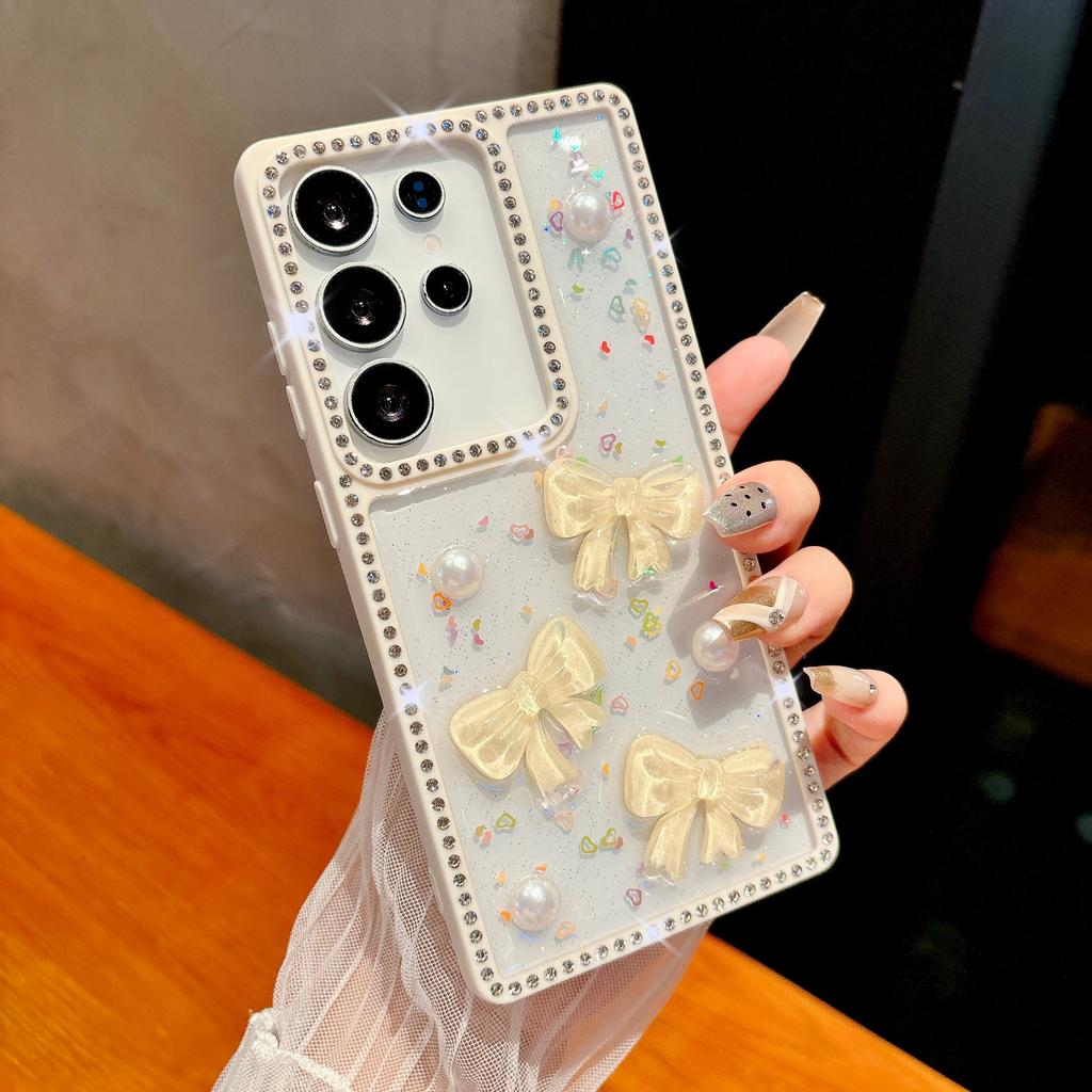 Samsung S25ultra Mobile Phone Case 1 Bow S24FE Flash Diamond Drop Glue A15 Fashion Creative A36 New Model