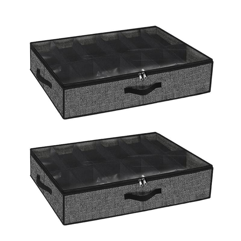 1/2 Pcs Collapsible Non-Woven Shoe Storage Box Transparent Shoe Organizer Bag Shoes Closet Storage Container with Compartments