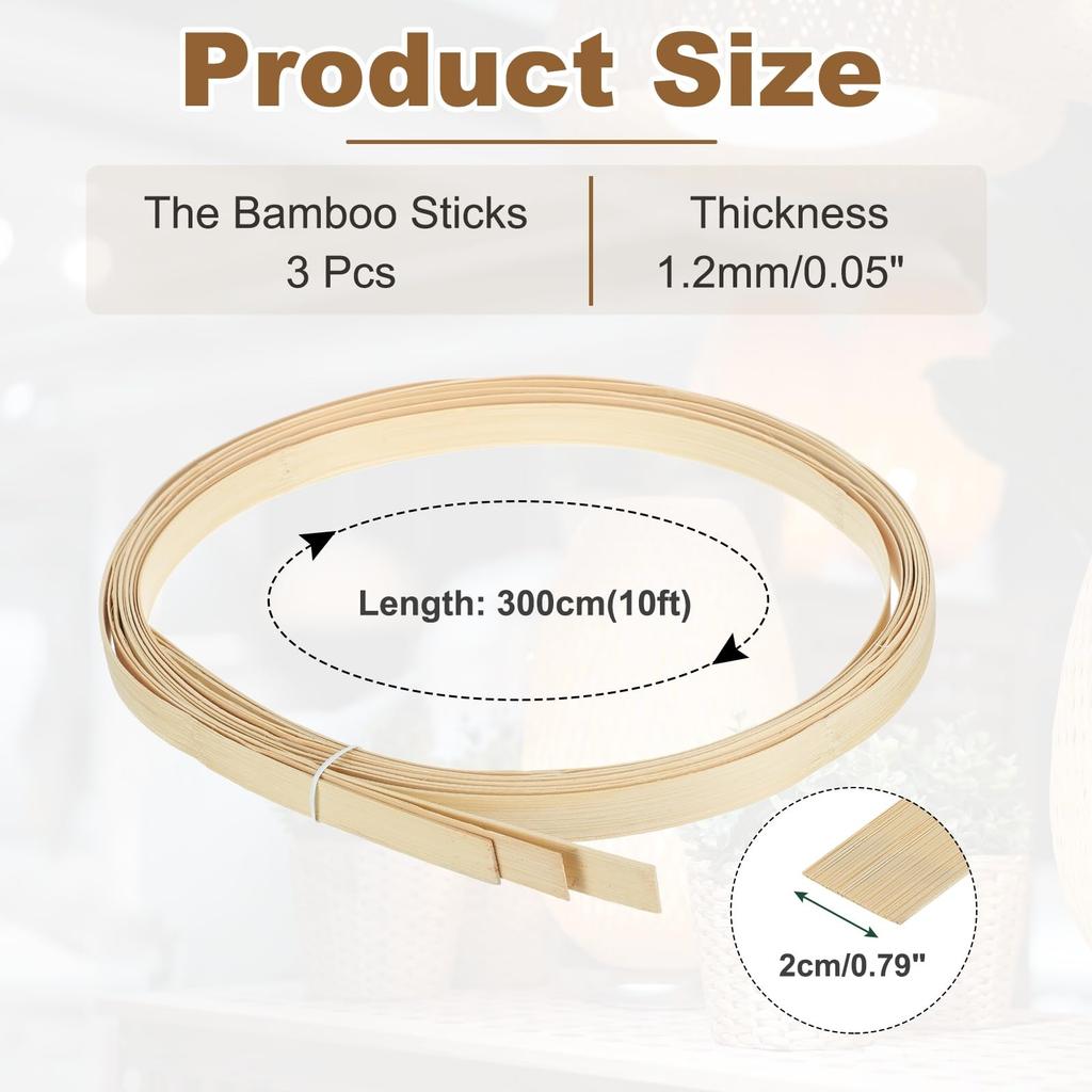 uxcell Knitting Bamboo 3 x Basket Weaving Wicker Repair Thick Thin Bamboo Strips for Basket DIY and Chandeliers Strips, Rolls, 0.79" 10ft, Supplies,