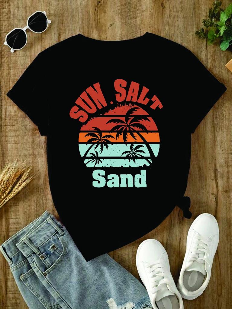 Sun Salt Sand Summer T-Shirt Beach Sunset Tropical Vacation Graphic Unisex Tee
