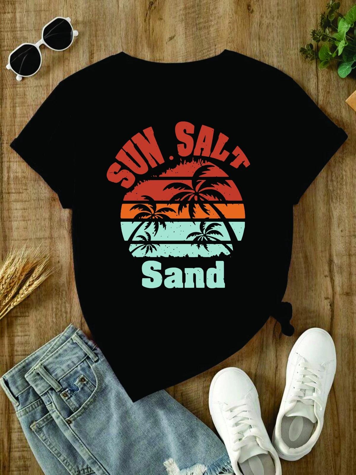 

Sun Salt Sand Summer T-Shirt Beach Sunset Tropical Vacation Graphic Unisex Tee M