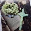 A52E Luminous Rosary Green Beads Necklace Catholic Rosary Beads with Natural Stone Crucifix Religious Jewelry for Women Men