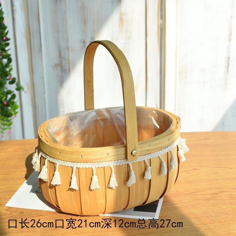 New Internet celebrity decoration portable flower basket packaging flower basket handmade rattan floral arrangement gift straw wood chips