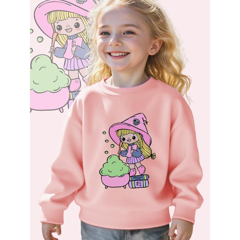 Kids Crewneck Sweatshirt, Cute Potion Witch Halloween Graphic Print, Soft Casual Long Sleeve Pullover