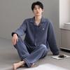 Pajamas Men'S Autumn And Winter Thickened Pure Cotton Long Sleeve Air Cotton Interlayer Homewear Winter Warm Large Size Cotton Set