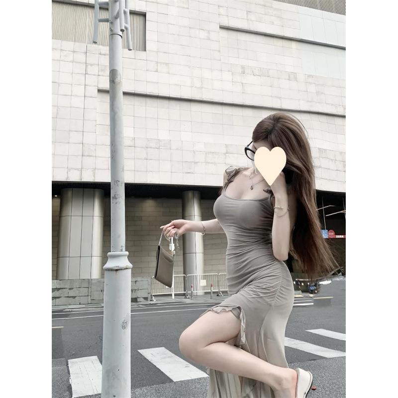 Slim Body Super Fairy Temperament Pure Desire Suspender Dress Women's High Sense Spice Girl Split Lotus Edge Hip Wrap Dress