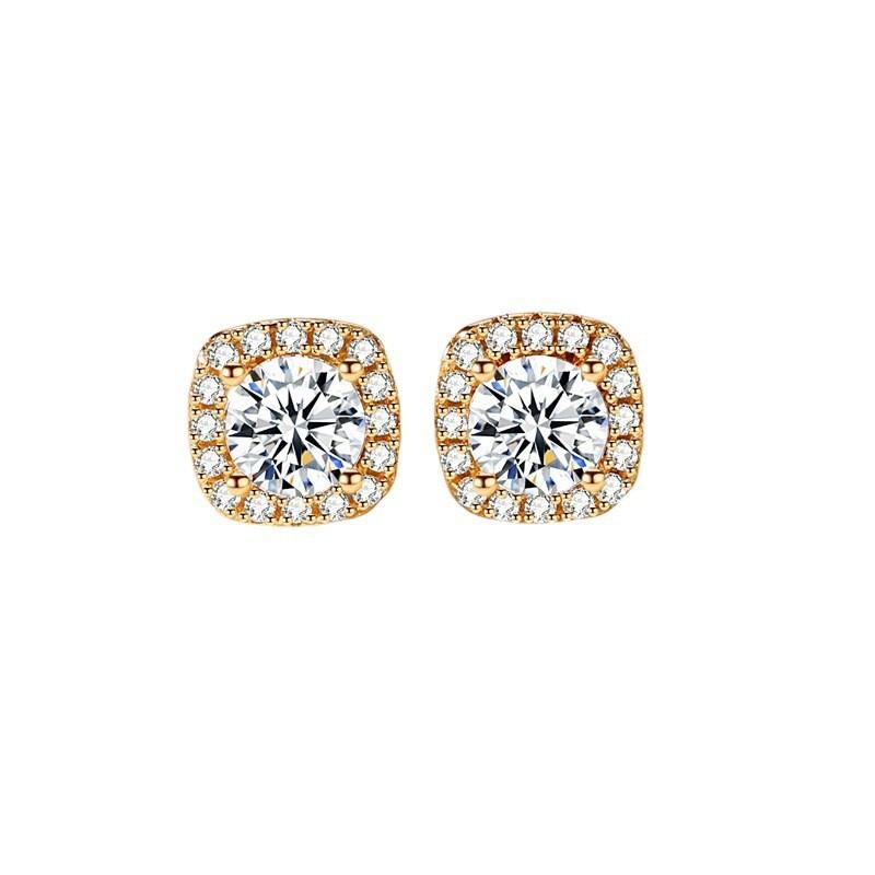 Zirconia Stud Earrings, Square Four-Prong Earrings, Niche Heart-Shaped Earrings, Women'S Accessories