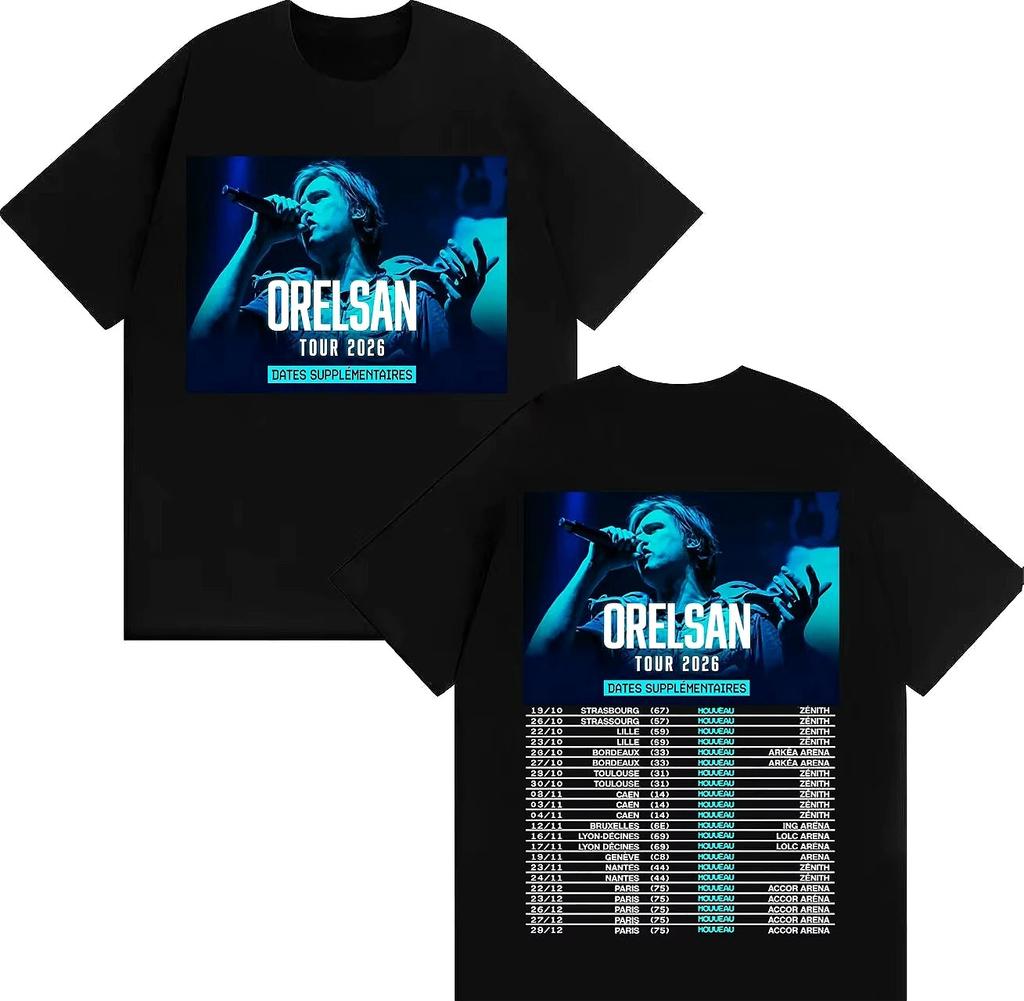 2026 Tour Tee Rapper Orelsan Hip Hop Short Sleeve Tshrit Mens Women Fashion Double Sided Print Clothing Pure Cotton Tshrits