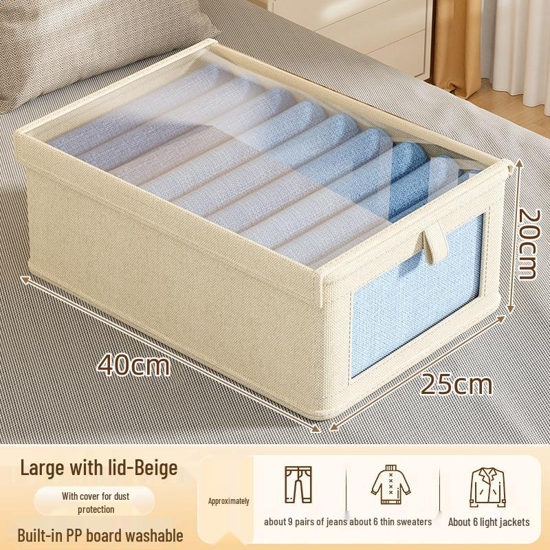 Visible Fabric Clothes Storage Box with Lid for Wardrobe and Pants Organization