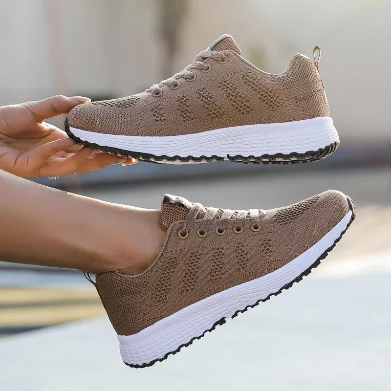 Women's Running Shoes Summer Breathable Mesh Simple Design Versatile Trendy Shoes Daily Commuting Lace Up Walking Women’s Shoes