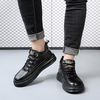 Fashion Autumn and Winter Top Layer Cowhide Pure Wool Warm Casual Leather Shoes Fashion Brand Men's Lace Up Outdoor Casual Board Shoes