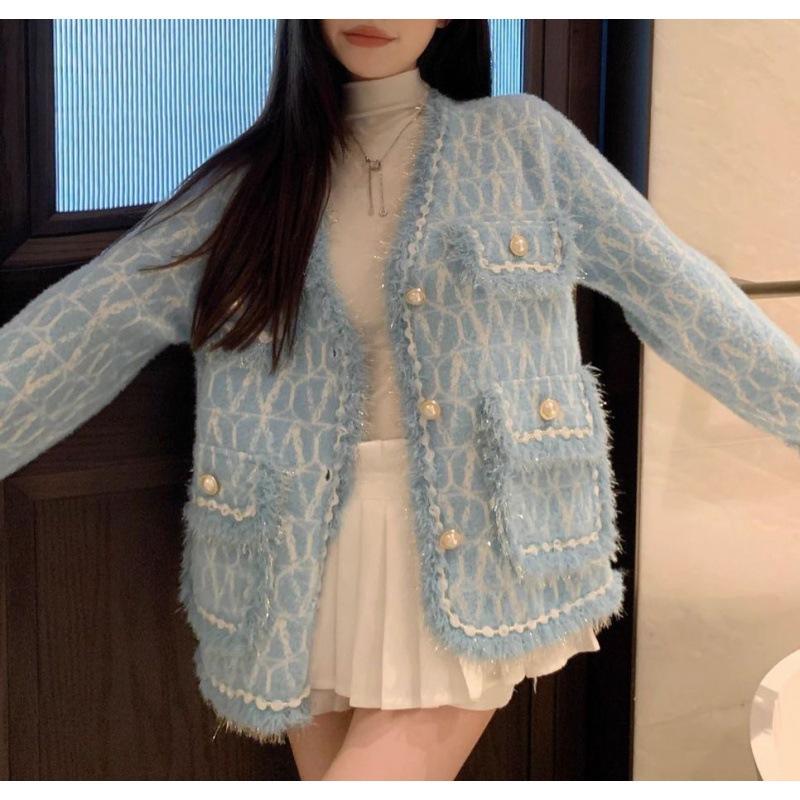 Autumn and winter new sweet imitation mink knitted cardigan women's fashion age-reducing soft waxy sweater jacket