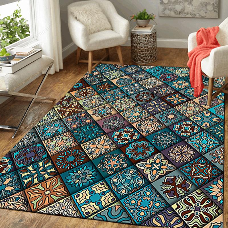 1Pc Colorful Mandala Patterns Rug, Office Carpet Indoor Outdoor Doormat, Non-Slip Soft, Living Room, Christmas Halloween Gift. M928223