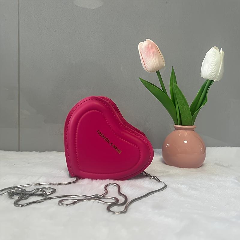 

Women S Black Mini Heart-Shaped Shoulder Bag with Golden Chain Strap - Lightweight, Zipper Closure рожевий червоний колір