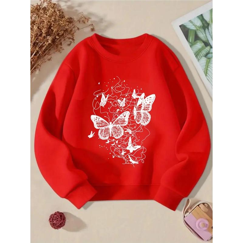 Kids Sweatshirt  Crewneck Sweatshirt - Butterfly Floral Swirls ,Machine Washable, Spring And Autumn, Sportswear And Casual Wear, Soft And Comfortable