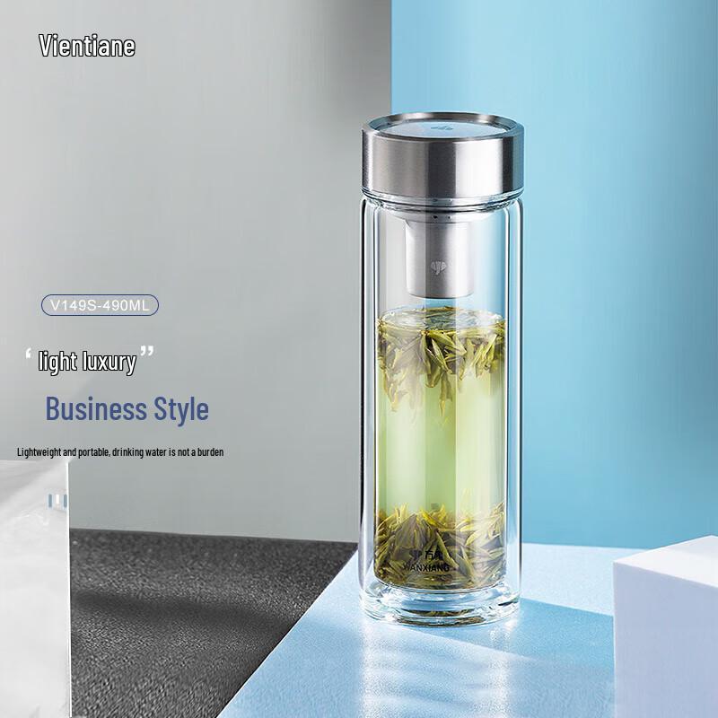 V149S Double Wall Glass Tea Infuser Mug