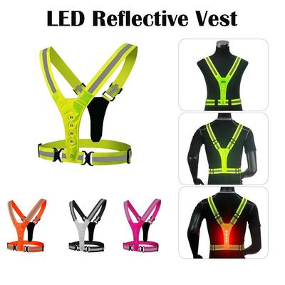 High Visibility Night Running Vest 3 Light Modes Adjustable LED Reflective Vest Elastic Flashing Sports Vest