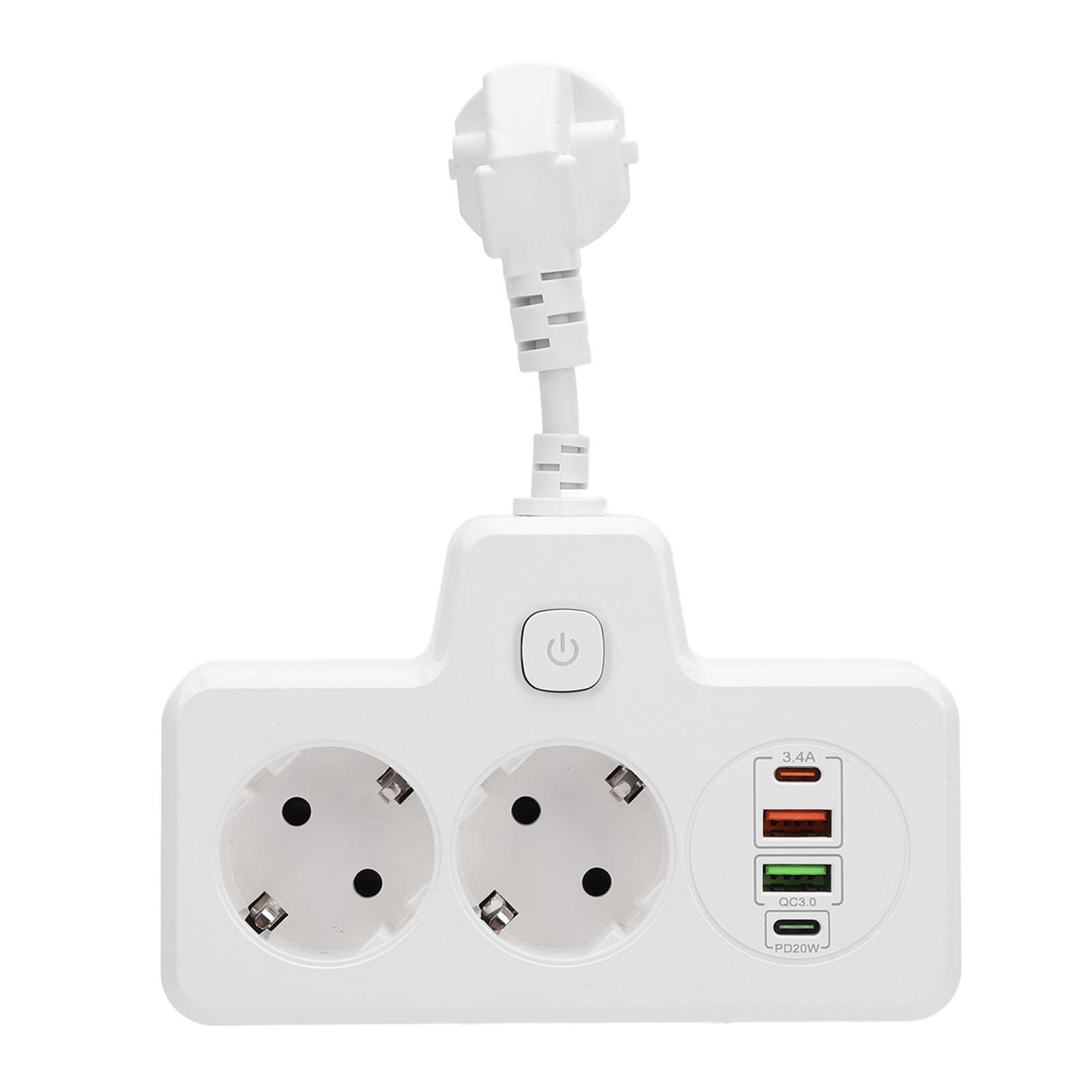 

Multiple Socket with Switch Outlet 2 Way Socket Adapter with 2 USB 2 Type C 6 in 1 Distribution чорний