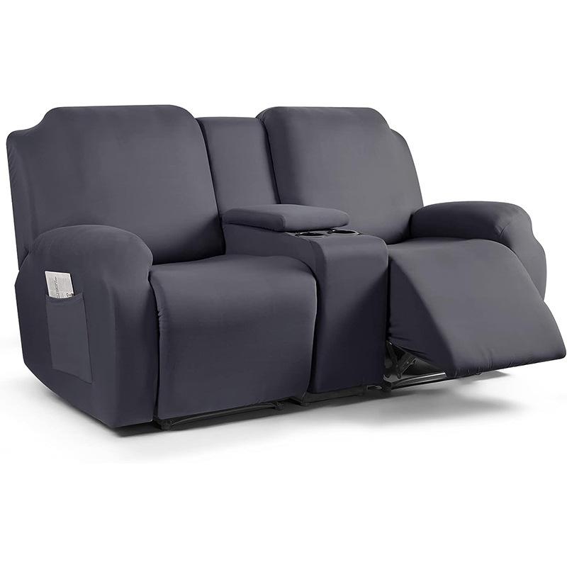 

Solid Color Milk Silk Stretch Loveseat Recliner Cover with Console Full-wrap Non-Slip Reclining Couch Cover Living Room Decor