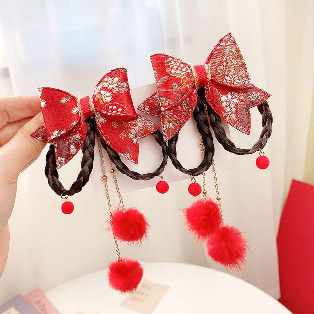 Flower Hanfu Headdress Baby Wig Hairpin New Year Headdress Child Hair Accessories Bow Hair Clip