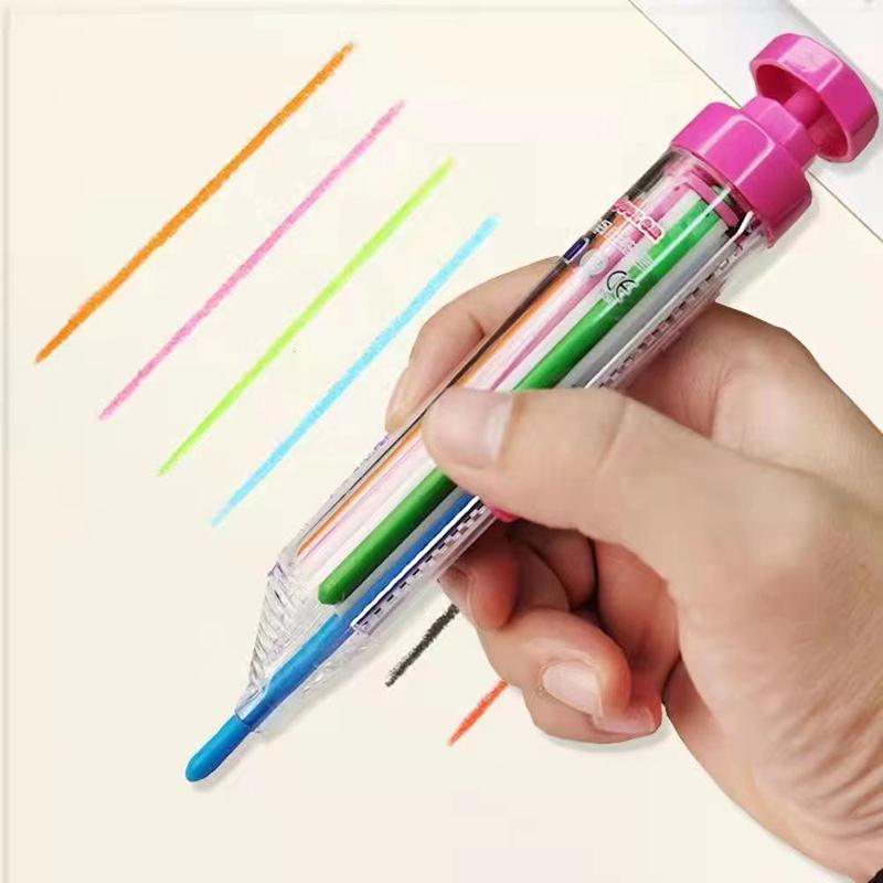 1pcs Children Press Crayons Without Dirty Hands and Can Rotate 8-color Crayons Creative Color Painting Mechanical Crayons