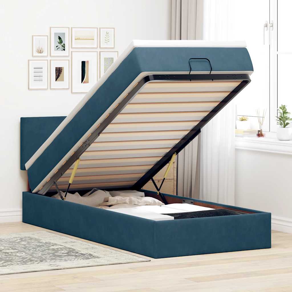Ottoman Bed with Mattress Dark Blue 90x200 Cm Velvet