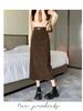 Women's Brown Corduroy High-Waist Pencil Skirt with Slit – Slimming Autumn/Winter 2025