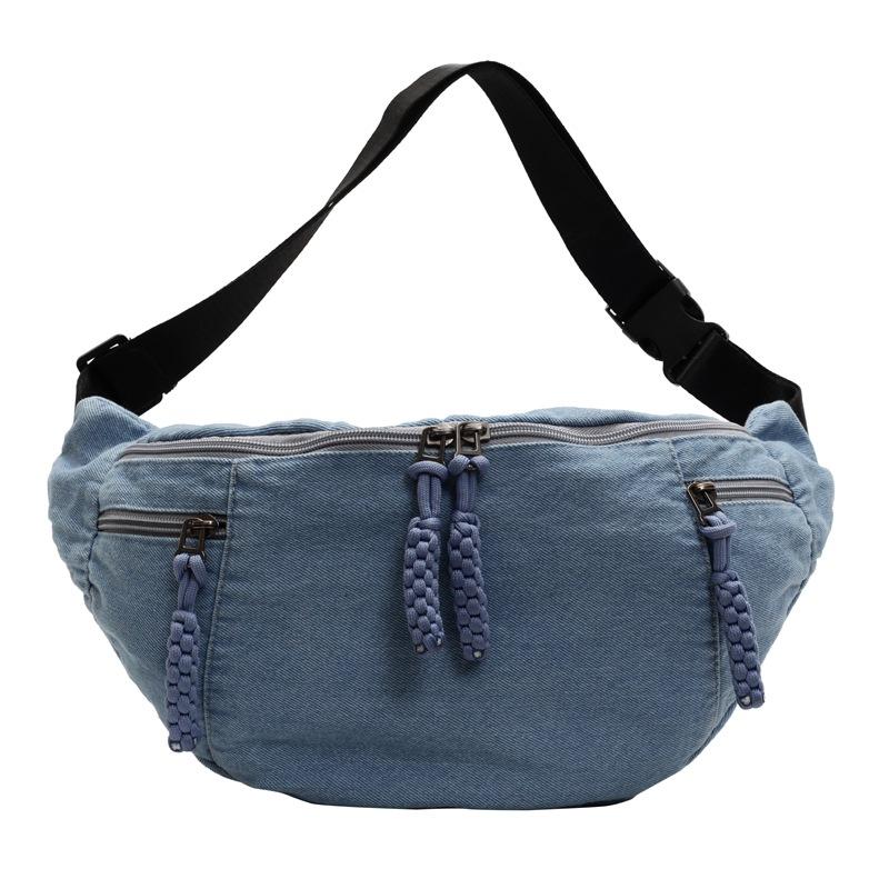Breast bag women's super fire versatile denim messenger bag boys street trendy fanny pack sports cycling casual shoulder bag