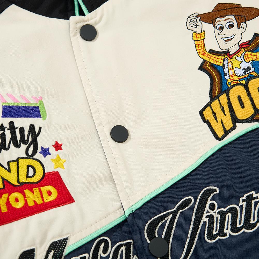 Chaqueta de Béisbol Patchwork de Dibujos Animados de Moda para Hombre - Otoño de Corte Holgado con Cuello Alto