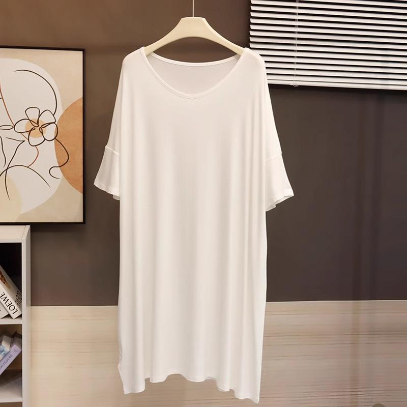 

Женское модальное платье миди с V-образным вырезом - Свободное, Большого размера, Летняя ночная сорочка, Для беременных XXL