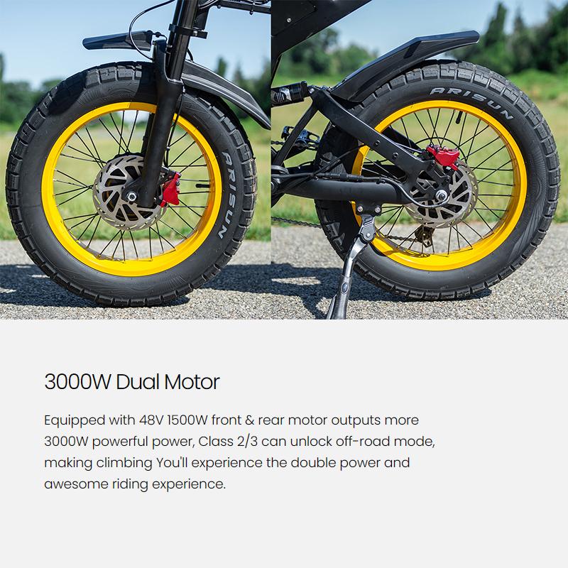 Coswheel GT20 PRO electric bike dual motor 3000W off-road electric motorbike 48V 40AH dual battery MTB large tyre Ebike