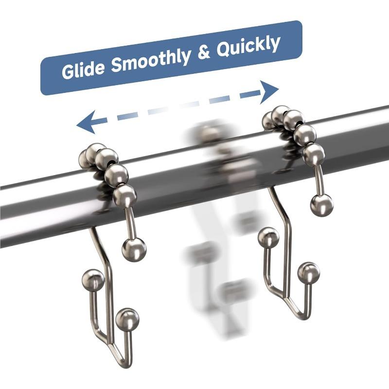 Shower Curtain Hooks Rings, Rust Resistant Metal Double Glide Shower Hooks Rings for Bathroom Shower Rods Curtains, Set of 12 Hooks