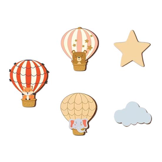 

5Pcs/Set Hot Air Balloon Wall Decoration Farmhouse Rustic Wooden Star Cloud Wall Art Home Office Living Room Wall Hanging Ornament A