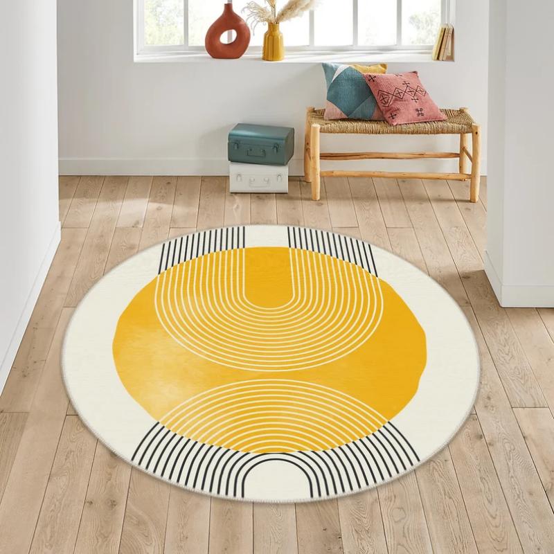 Tappeto Rotondo Geometrico Cerchio di Colore Astratto Vivace Boho Retro Antiscivolo Morbido Tappeto Soggiorno Camera da Letto Studenti Decorazione Interna di Tendenza