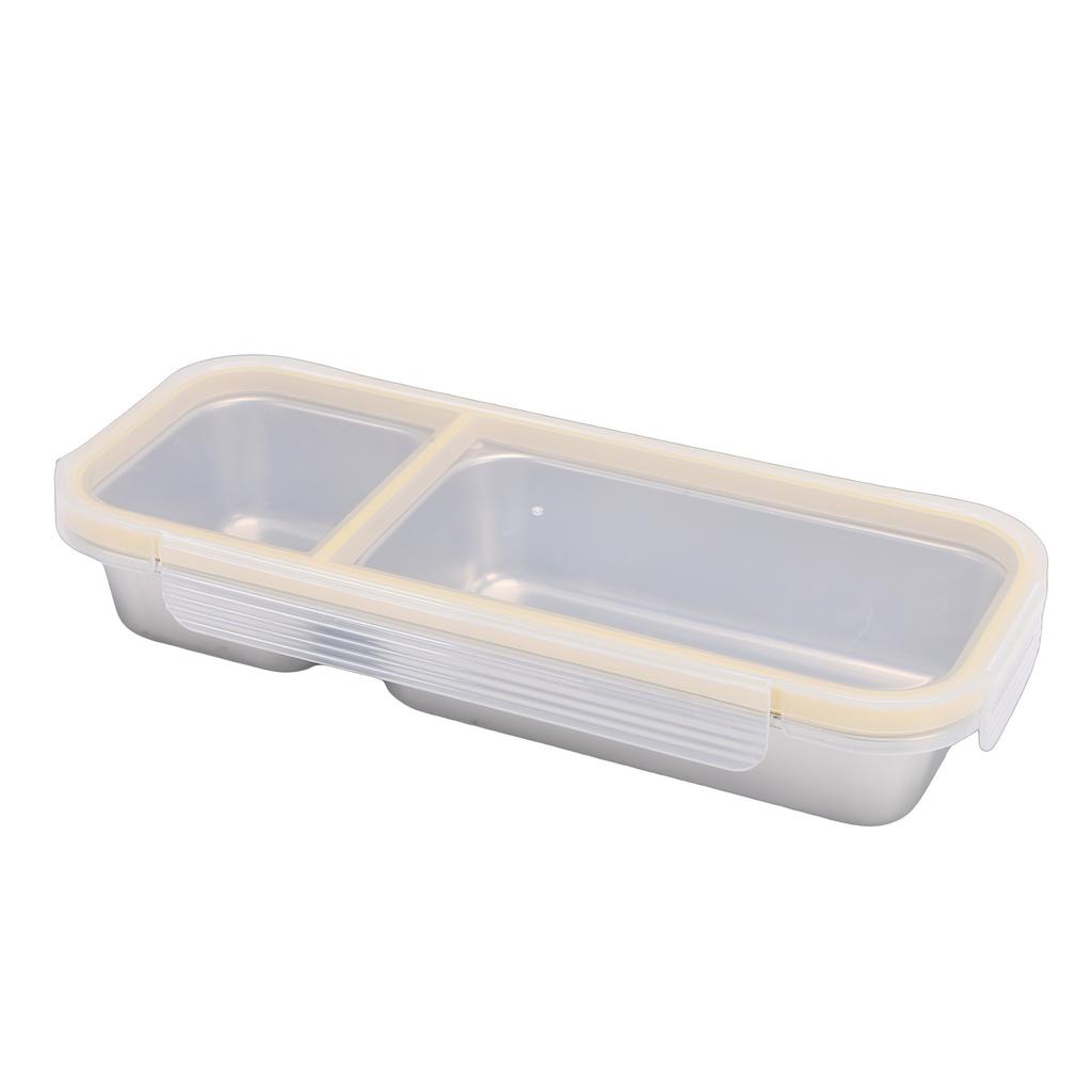 Portable Snack Container 304 Stainless Steel Sealed 2 Compartment Food Storage Container for Travel Camping Picnic