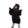Women Hoodies Y2K Top Loose Lazy Style Plus Velvet Thick Black Mid-length Pullover Hooded Sweater Jacket Women's Clothing
