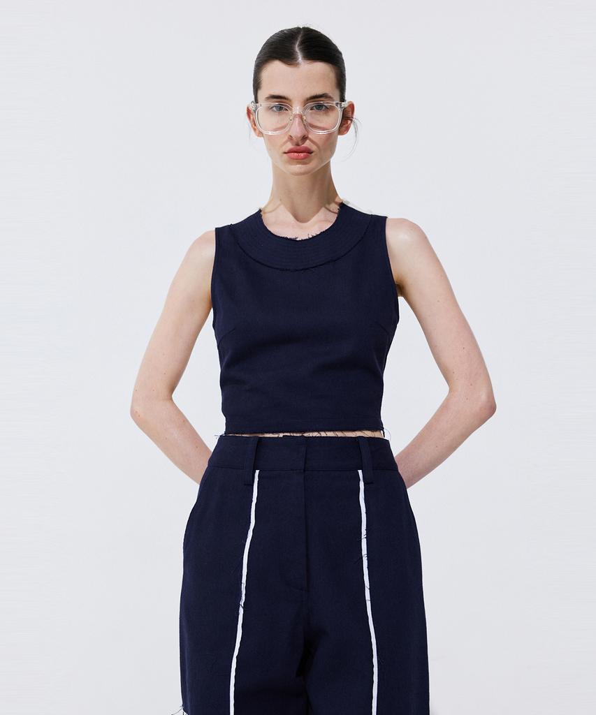 WNDERKAMMER Color-Block Sleeveless Crop Top_Navy