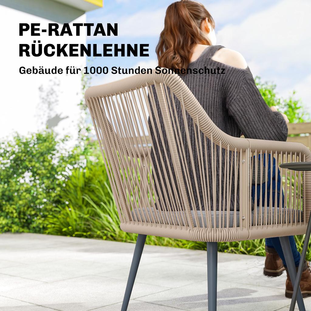 Garden Chair Set of 2 Weatherproof Garden Chairs with Armrest Seat Cushion Metal Frame up to 120 kg Load Capacity Light Grey