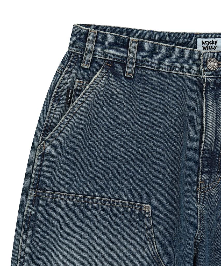 WACKY WILLY Double Knee Multi-Pocket Denim Pants Sky Blue