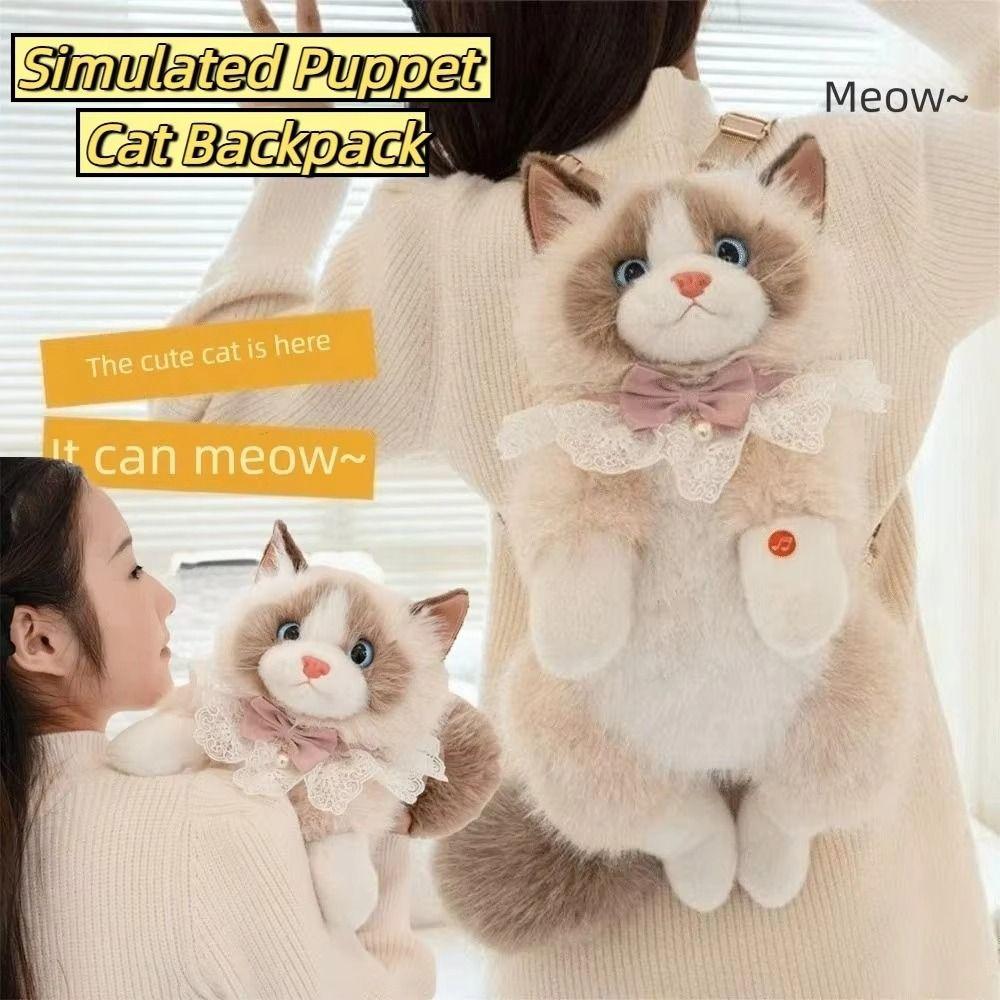 New Realistic Cat Simulated Puppet Cat Backpack Soft Fluffy Cute Cartoon Cat Backpack Shoulder Bag Gifts