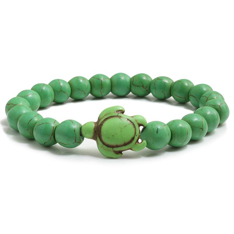 Summer Sea Turtle Bracelets Charm Tortoise Bracelets Men 8mm Natural Stone Round Beads Elasticity Party For Women Bangle Jewelry